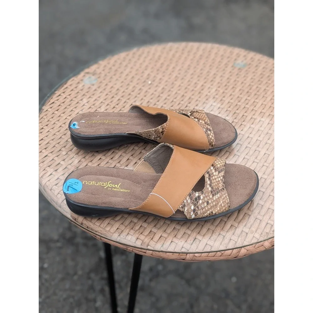 Snakeskin Comfort Slide Sandals Natural Soul Naturalizer Justina 7.5 Brown